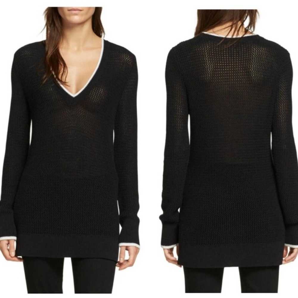 RAG & BONE Women's V-neck Sweater Elizabeth Open Knit Black Adult
